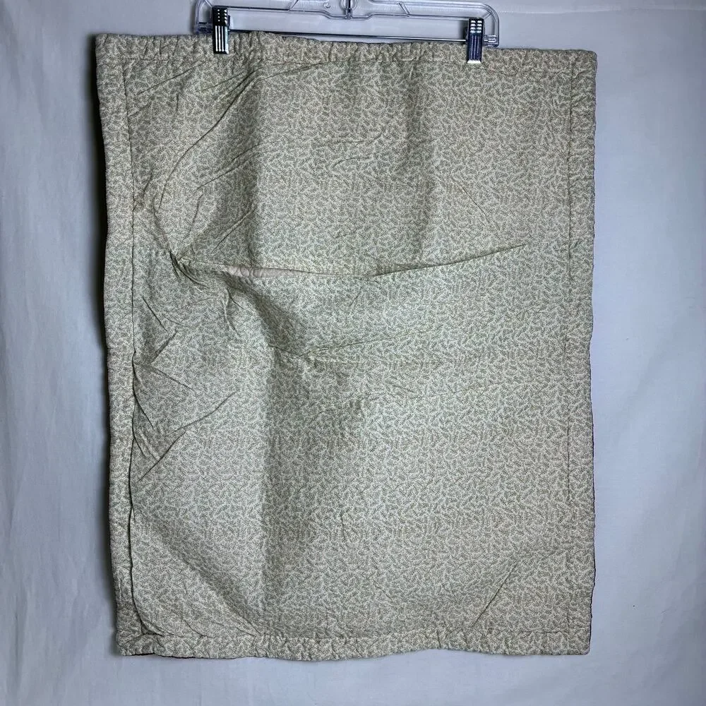 Vintage LL Bean Quilted Pillow Shams Set of 2 Sage Green Burgundy Floral Leaf